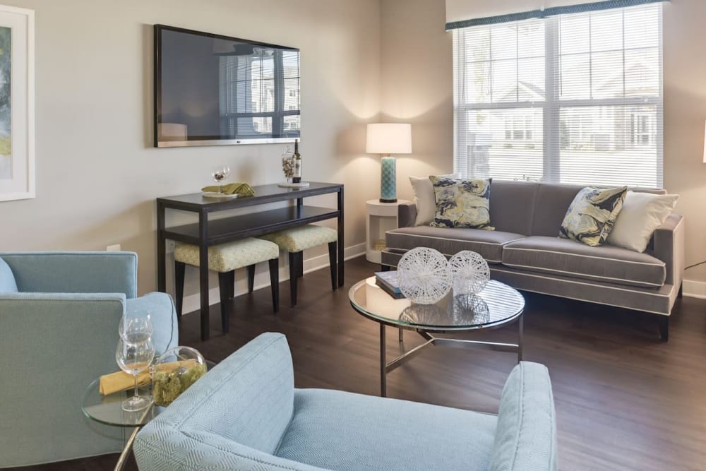 Model living room at Avanti Luxury Apartments in Bel Air, Maryland