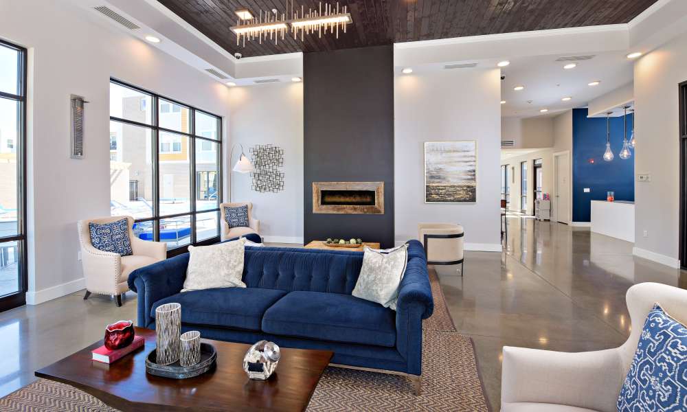Large living space with couch and coffee table at Echo Park in Bloomington, Indiana