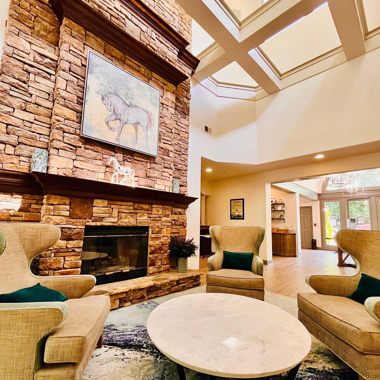 Seating in the community clubhouse at Retreat at Johns Creek in Duluth, Georgia 
