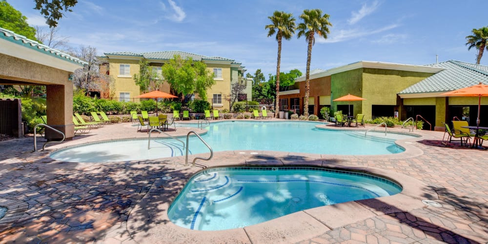 Sparkling pool and spa at Durango Canyon Apartments in Las Vegas, Nevada