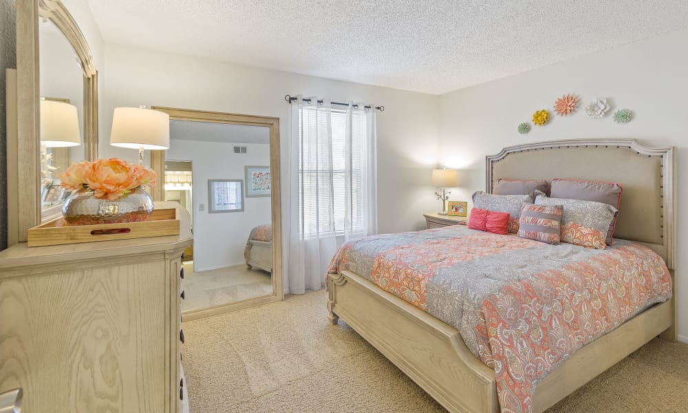 Bright bedroom at Cimarron Trails Apartments in Norman, Oklahoma