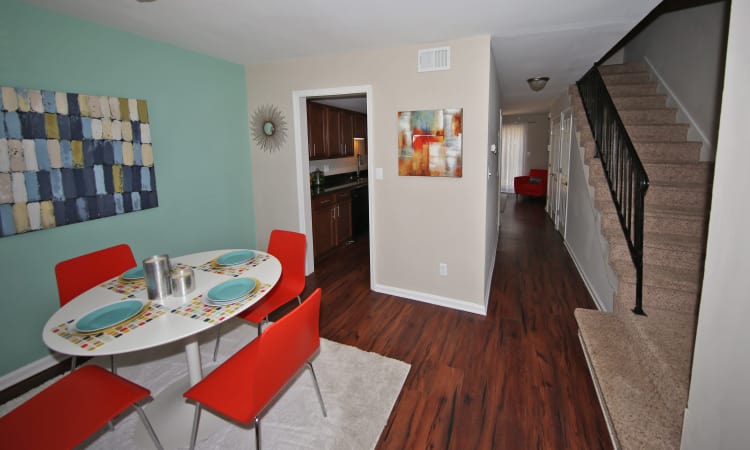 Richly decorated model living room at The Broadway at East Atlanta