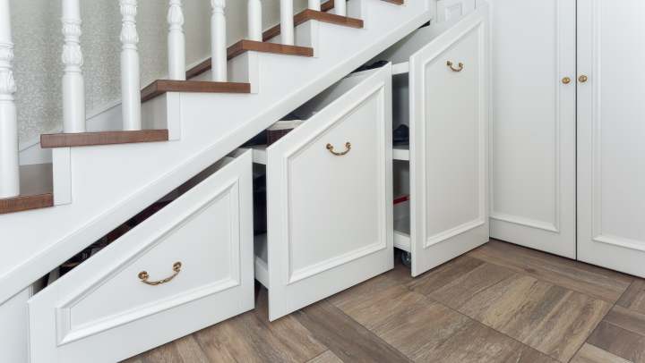 Built-in drawers for under-stairs storage
