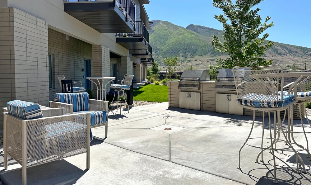 Patio grills at Liberty Point at Liberty Point Townhome Apartments in Draper, Utah
