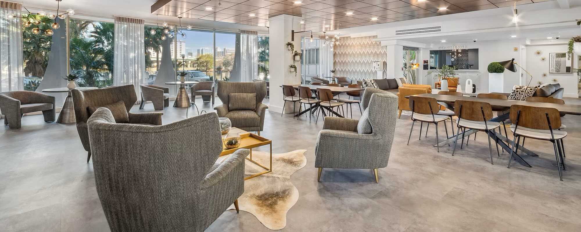 Modern clubhouse at Lake Lucerne Towers in Orlando, Florida