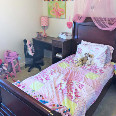 A cozy bedroom at Stony Oak in Joint Base Lewis McChord, Washington