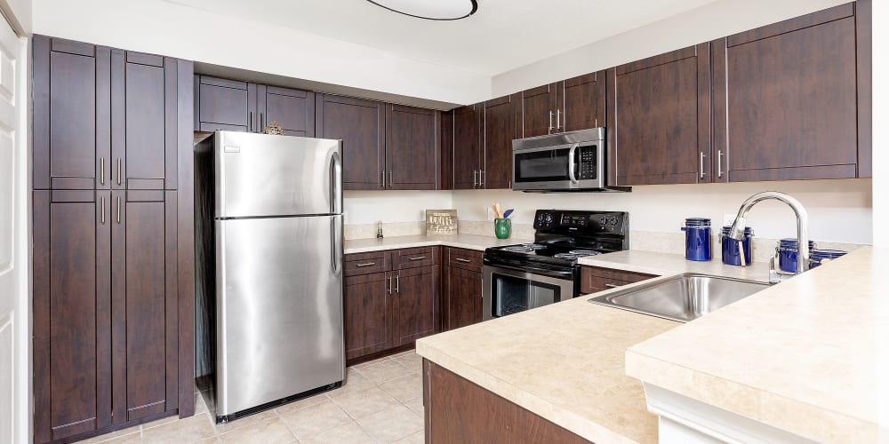 Model kitchen at Weston Place Apartments in Weston, Florida