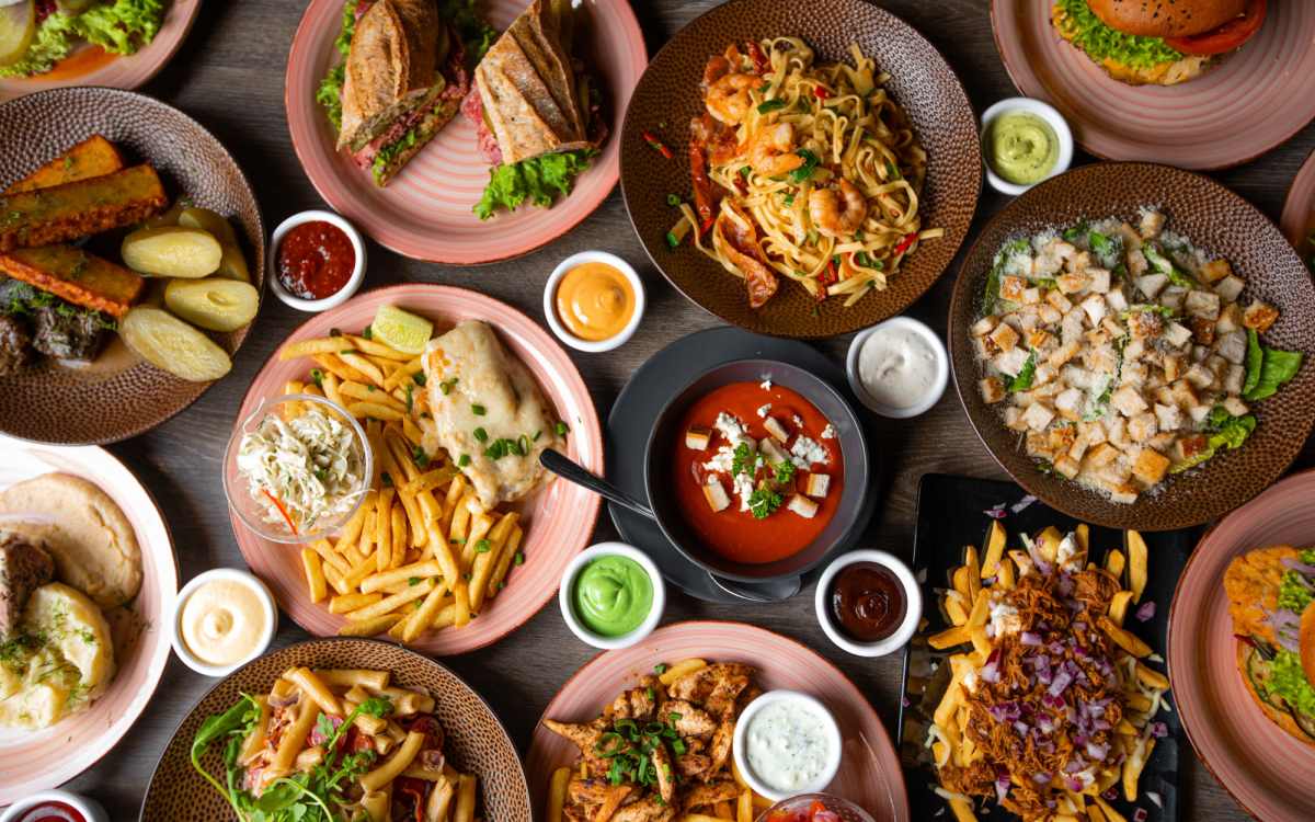 Variety of food at a restaurant near Aventura Residences at The Imperial Club in Aventura, Florida