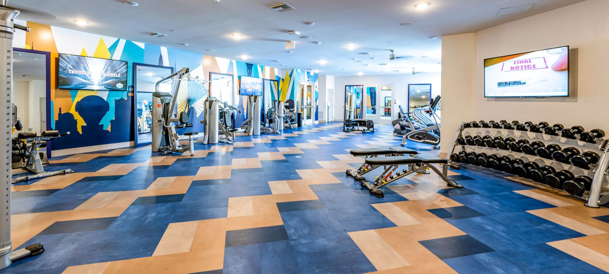 Modern and spacious fitness center at Jade Apartments in Las Vegas, Nevada