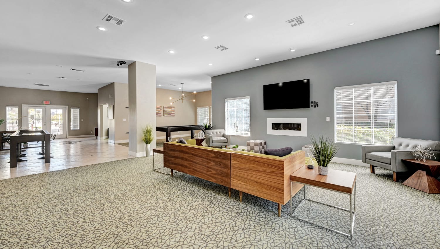 Clubhouse with games and TV at Horizon Ridge Apartments in Henderson, Nevada
