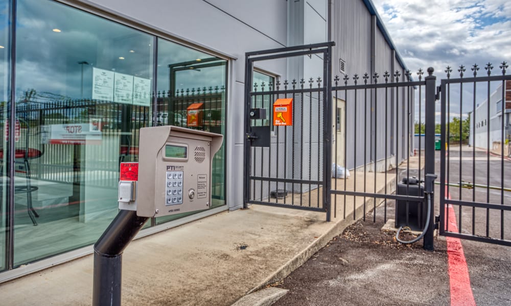 Keypad for gated entry at Devon Self Storage in Seabrook, Texas