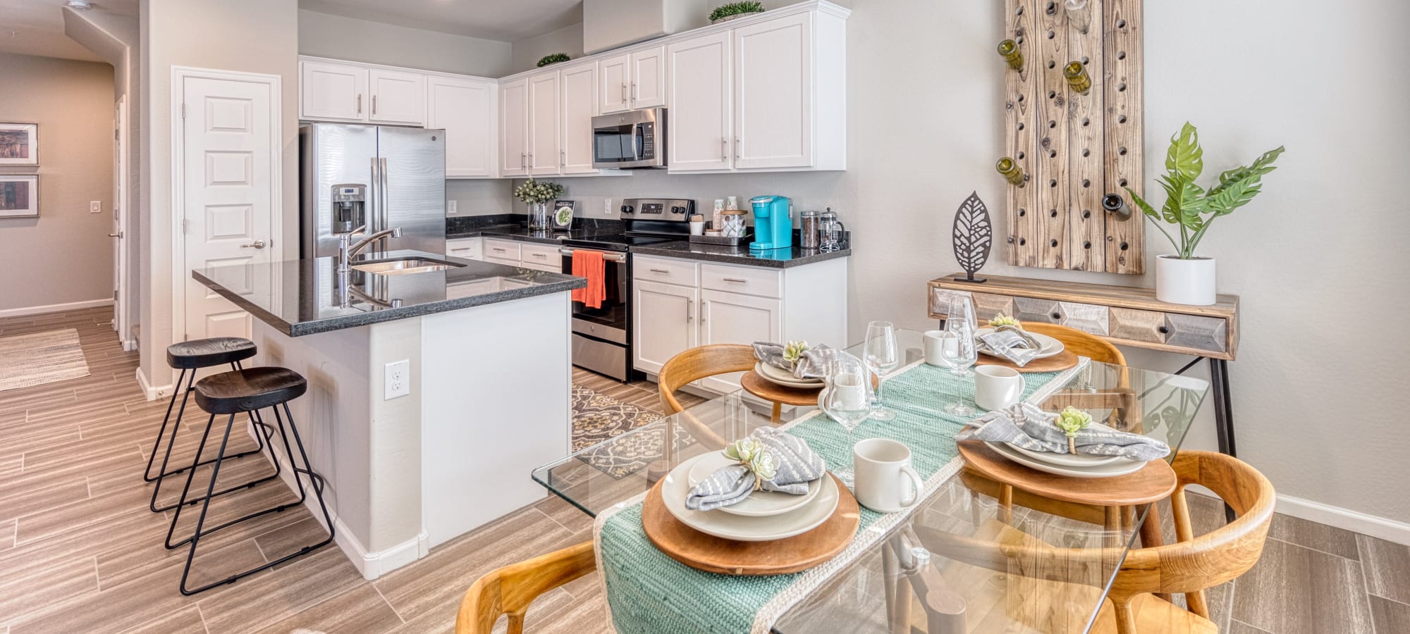 Well decorated kitchen and dining area at BB Living at Val Vista in Gilbert, Arizona