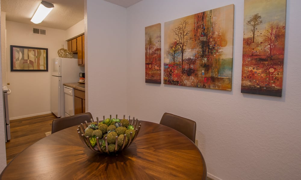 Dining room and kitchen at Windsail Apartments in Tulsa, Oklahoma