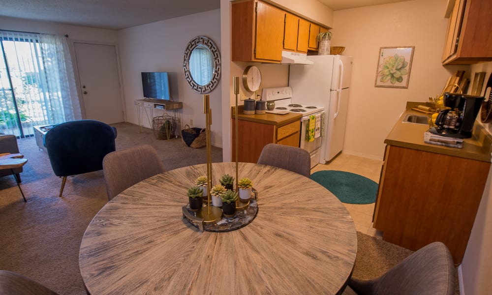 Dining area at Silver Springs Apartments in Wichita, Kansas