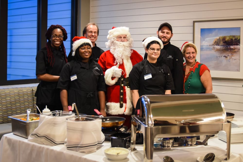 Santa and team members at Merrill Gardens at Carolina Park in Mount Pleasant, South Carolina. 