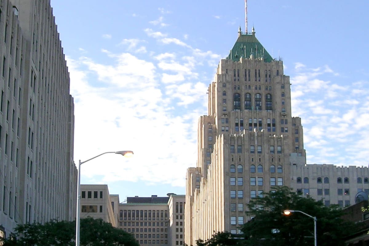 View of the city near The Kahn in Detroit, Michigan