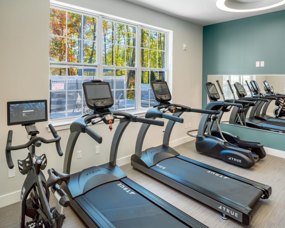 Treadmills in the fitness center at The Residences at Crosstree in Freeport, Maine