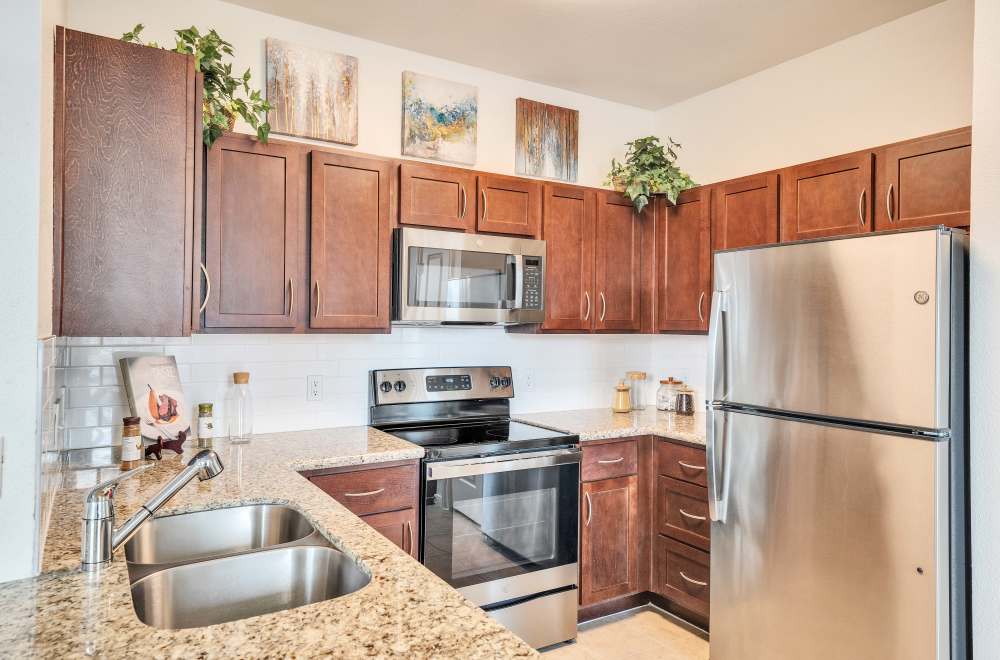 Kitchen area at Villas Tech Ridge in Pflugerville, Texas 