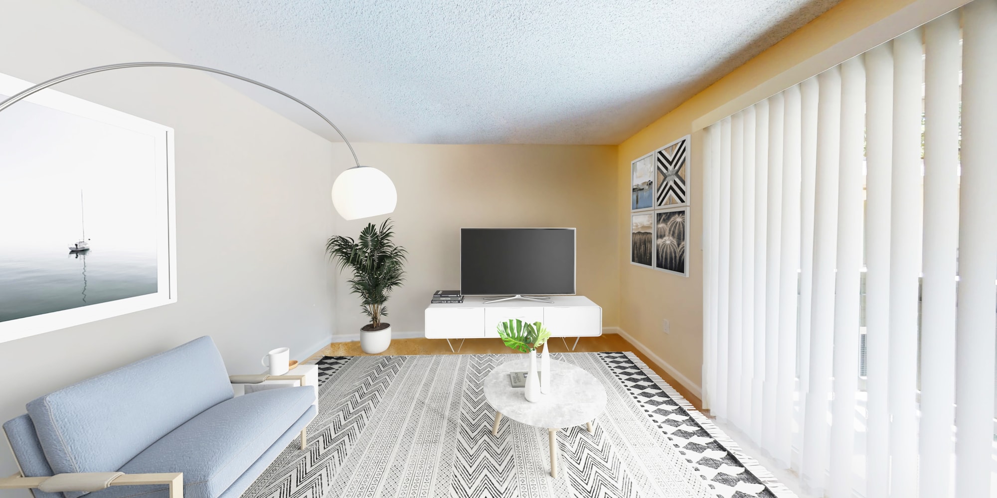 Spacious living room in a model apartment at Pleasanton Glen Apartment Homes in Pleasanton, California