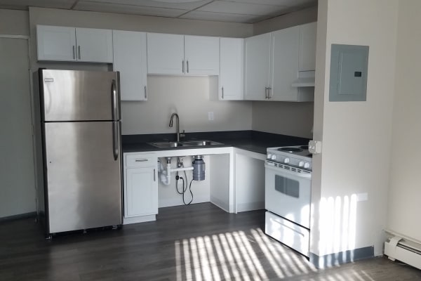 Kitchen layout at Shorter Arms in Denver, Colorado