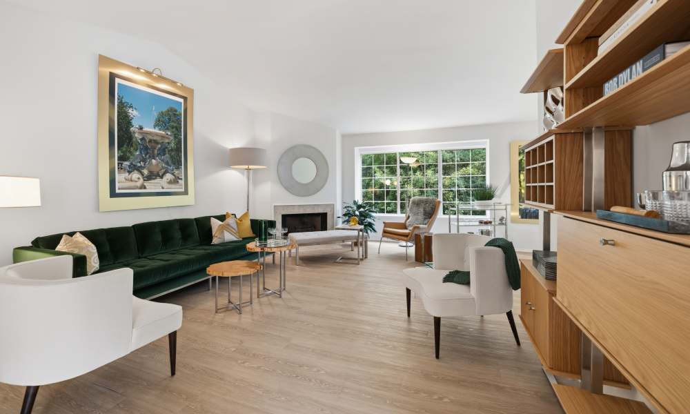 Modern-Style Living Room with Fireplace at Aldingbrooke in West Bloomfield, Michigan