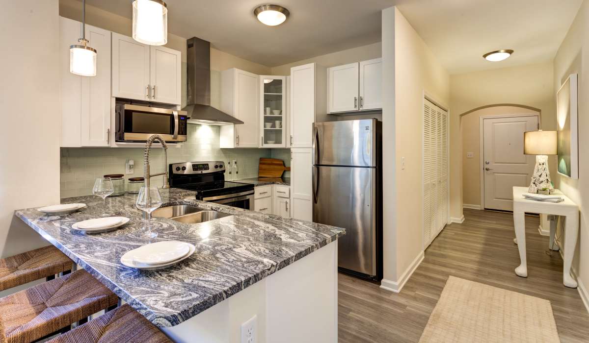 Kitchen with modern appliances at East Beach Marina, Norfolk, Virginia