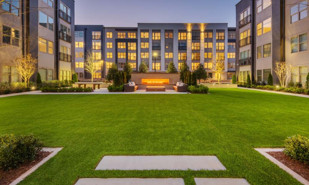 Gorgeous property exterior image shot in the evening at The Reverie at Lake Boone in Raleigh, North Carolina
