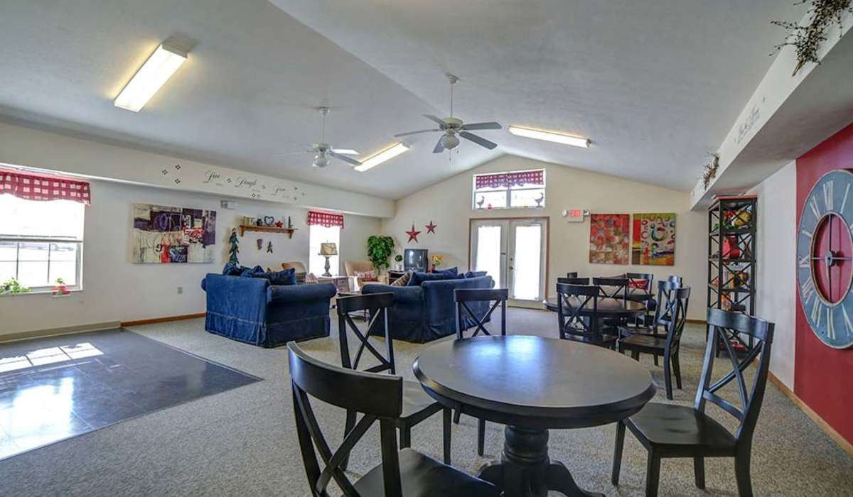 Community clubhouse with seating and dining spaces at Raystown Crossing in Shippensburg, Pennsylvania