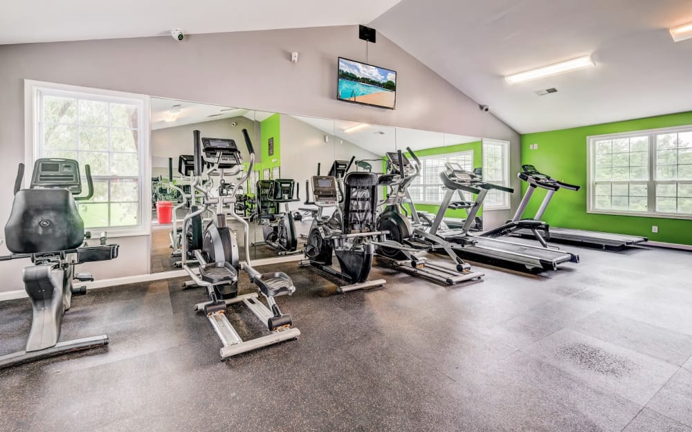 Well-equipped fitness center with cardio equipment at Chason Ridge Apartment Homes in Fayetteville, North Carolina