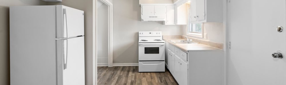 A renovated apartment kitchen at Walnut Creek Apartments in Macon, Georgia