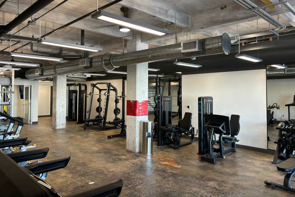 Fitness gym center with cardio and weight lifting equipment at Union Terminal Warehouse in Jacksonville, Florida