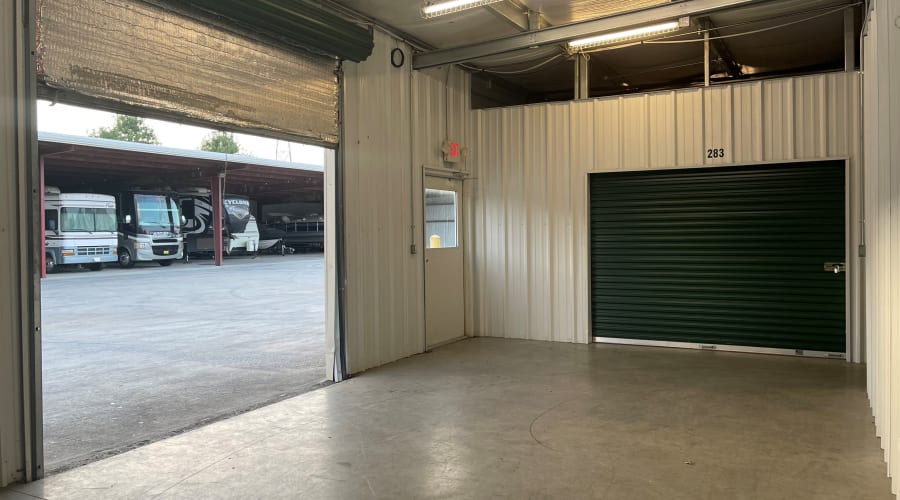 Storage units with blue doors and locks at KO Storage of Chattanooga in Chattanooga, Tennessee