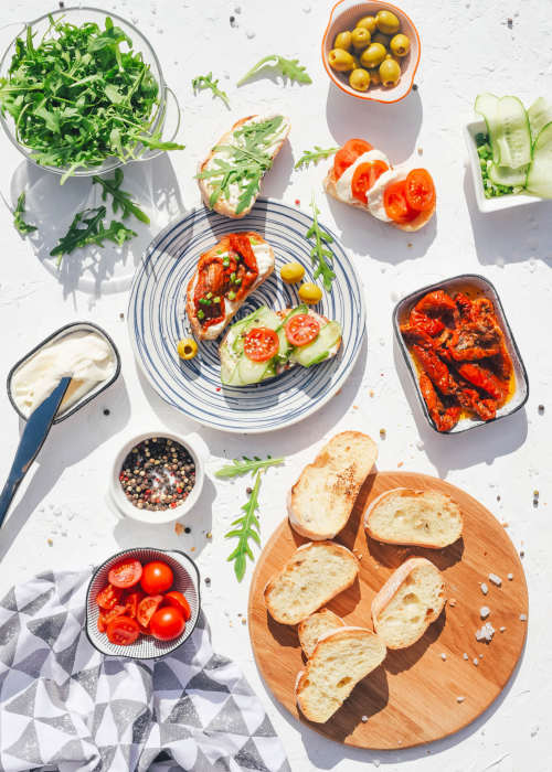 Toast topped with colorful, fresh veggies at Silver Creek in St. Augustine, Florida