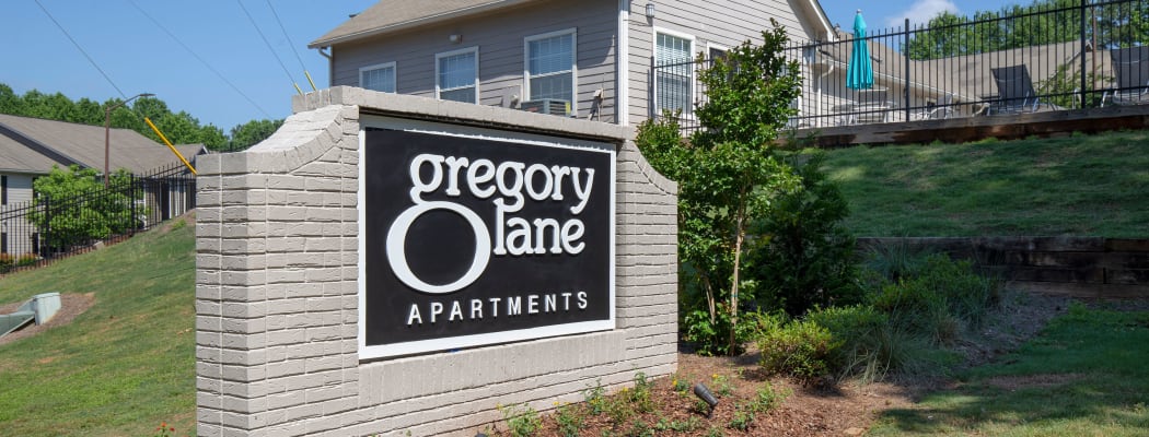 Welcome sign at Gregory Lane in Acworth, Georgia