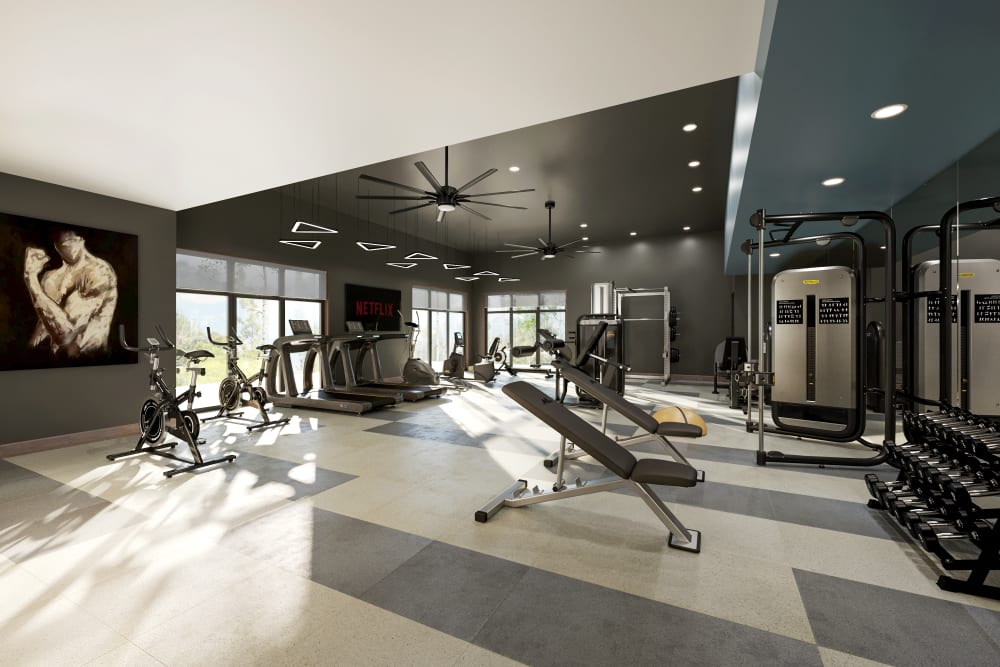 Expansive fitness center at Pinyon Apartments in Reno, Nevada