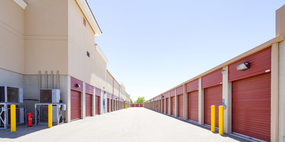 Wide driveways at Trojan Storage of Roseville Vineyard in Roseville, California