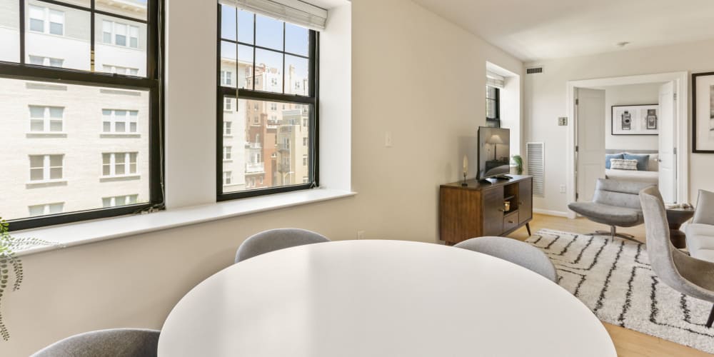 Open concept living room and kitchen area in a nice furnished home at 1630 R St NW in Washington, District of Columbia
