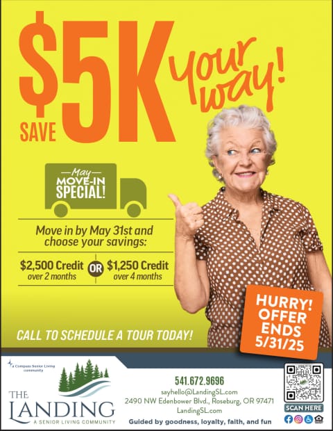 Flyer at The Landing a Senior Living Community in Roseburg, Oregon