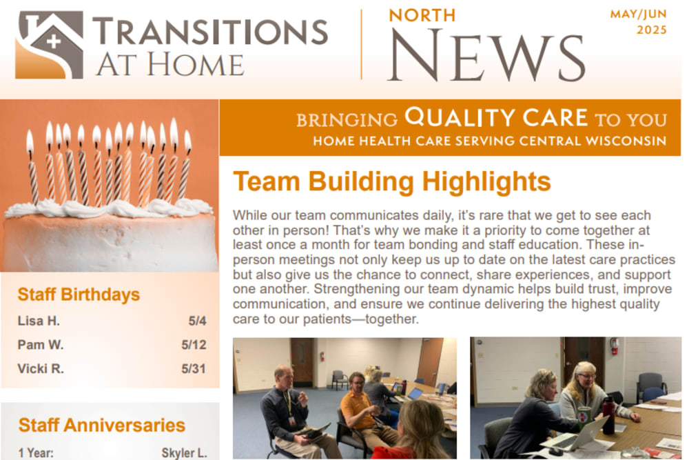 May 2025 Newsletter at Transitions At Home in Spooner, Wisconsin