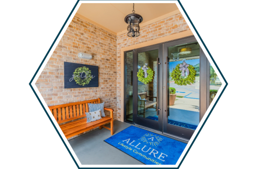 Entryway at Sunstone Village senior living in Denton, TX - one of the Allure Lifestyle Communities.