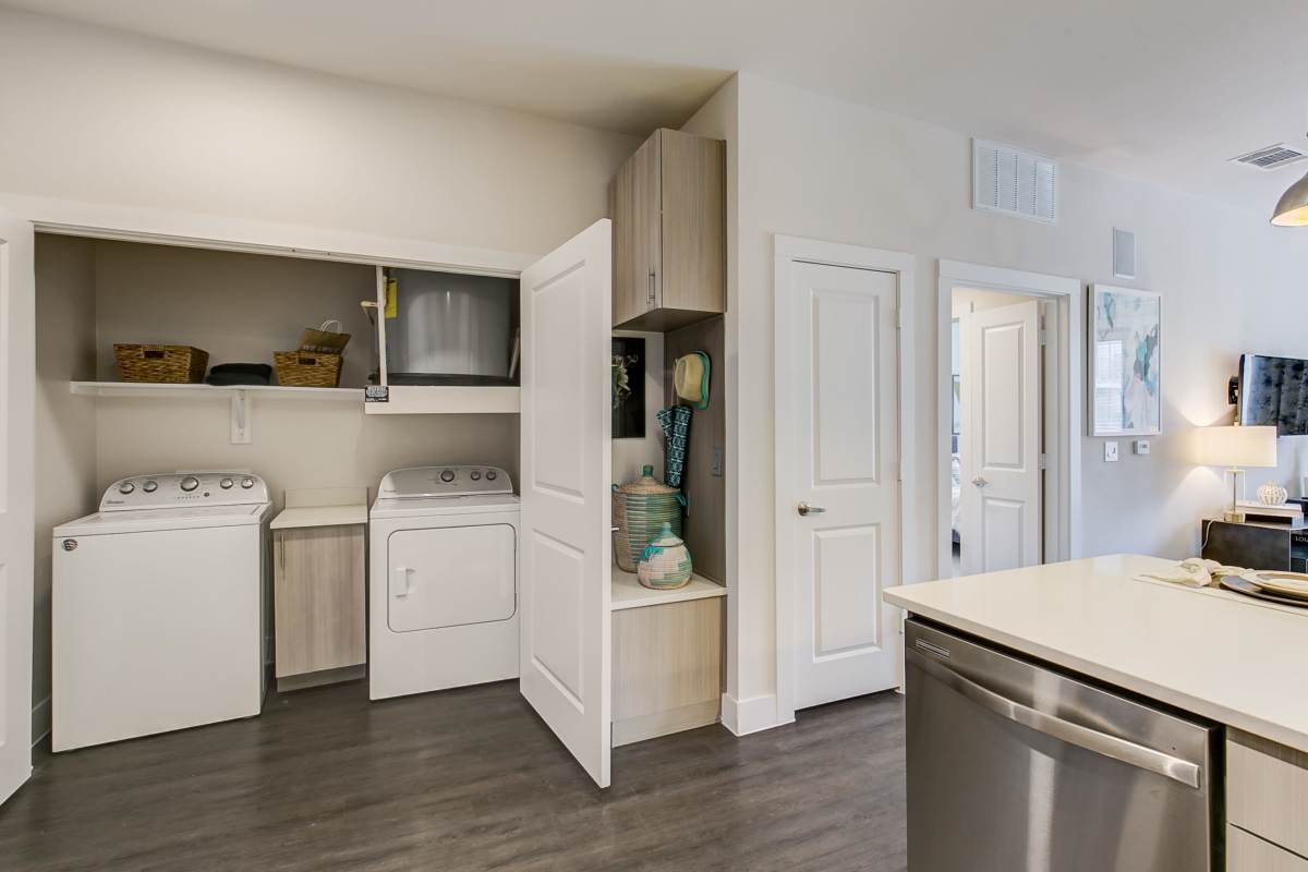 Washer and dryer included in every apartment at Factory Design District in Dallas,Texas