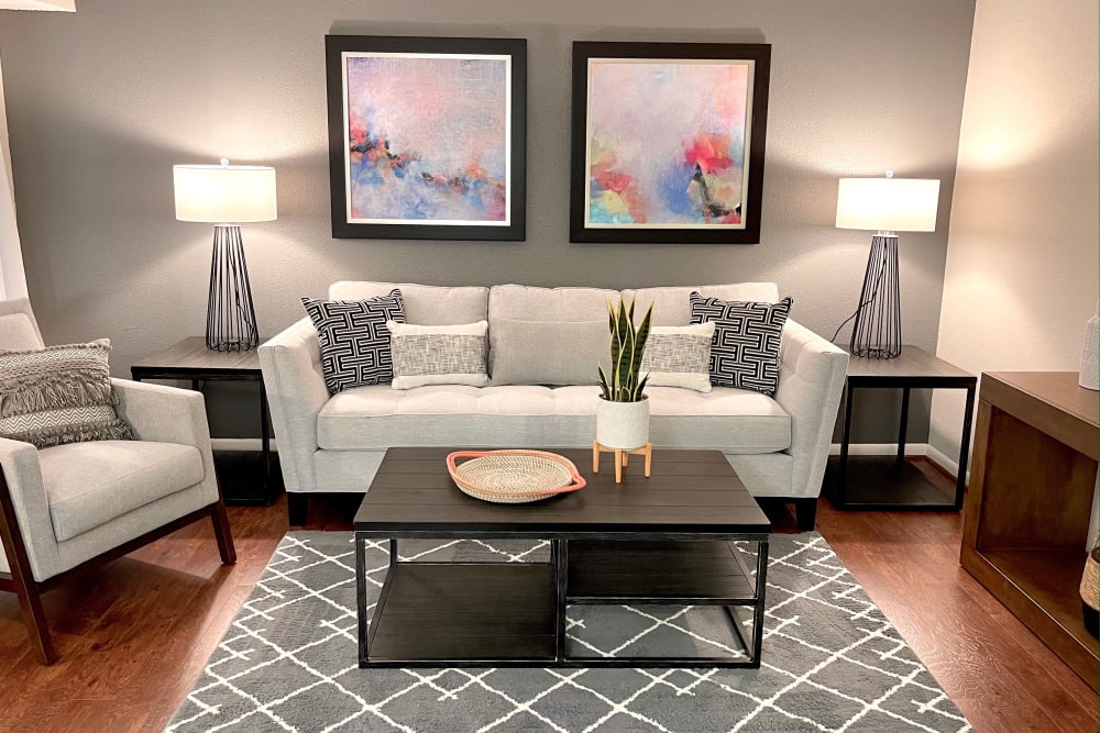 Modern living room at The Abbey at Briargrove Park in Houston, Texas