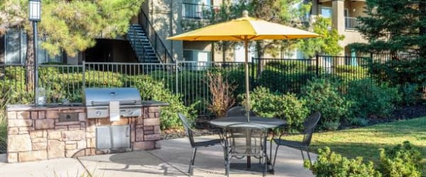 Umbrella seating at Winsted at Sunset West in Rocklin, California