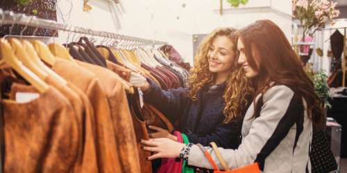 Residents shopping in a cloth store near Douglas Park in Compton, California