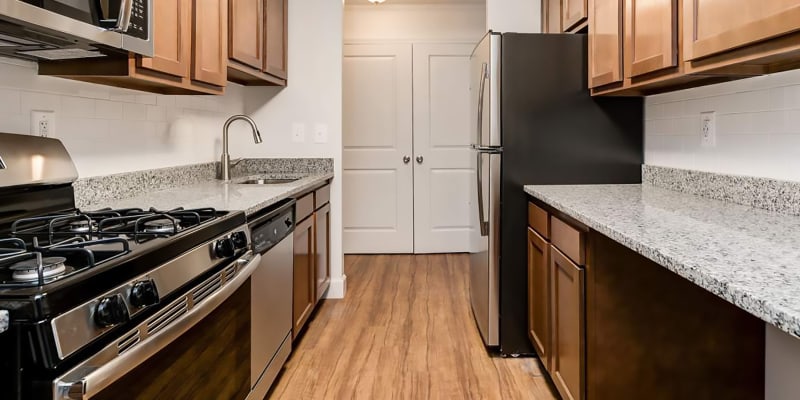 Model kitchen at Rolling Park Apartments in Windsor Mill, Maryland