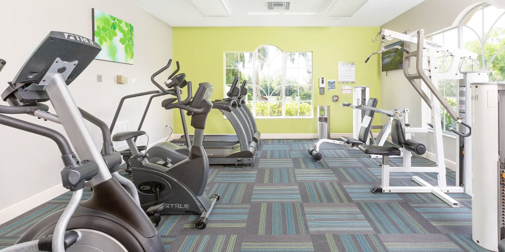 Fitness center at Quantum Lake Villas Apartments in Boynton Beach, Florida