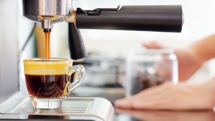Espresso coffee machine in kitchen.