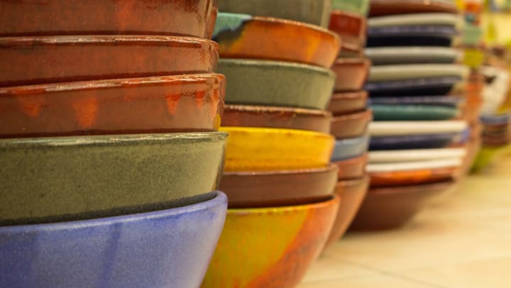 Stacks of empty bowls