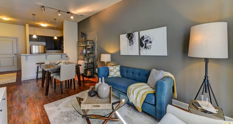 Lovely model living room at 401 Oberlin in Raleigh, North Carolina