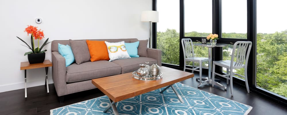 Spacious and well lit living room with a great view at The Main in Evanston, Illinois